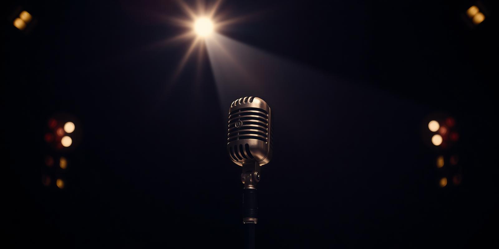 Microphone under a spotlight on a stage